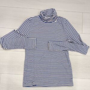 Indee Size Small Striped Turtleneck Long Sleeve Top - Blue & White
